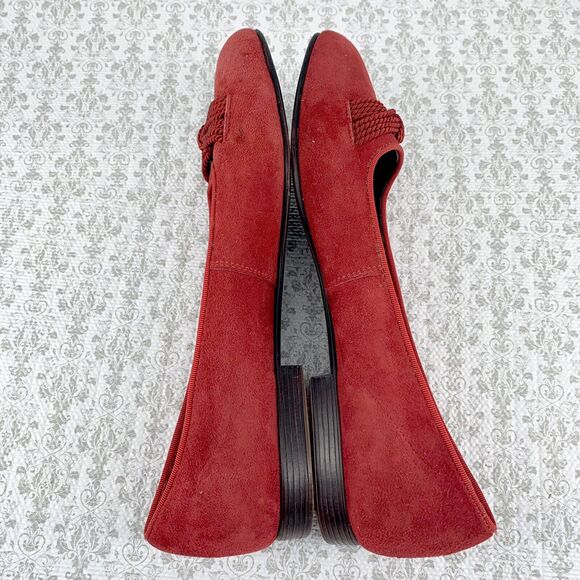 Vintage Unisa Womens Red Suede Flats Slip On Shoes Size 9.5B Roped Bow - Picture 12 of 16